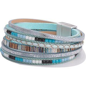 Boho Leather Wrap Bracelets Faux Leather Multi-Strand Layered Jewelry for Women